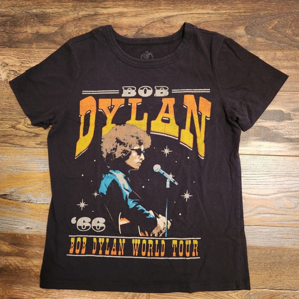 Bob Dylan World Tour 1966 Graphic Tee-Shirt Crew Neck Short Sleeve Black Unisex
